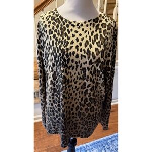 Parisian Works Women XL Leopard Print Sweater Long Sleeve Crew Neck Acrylic Knit